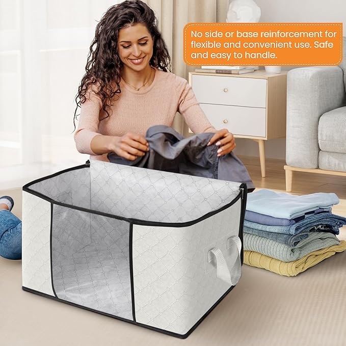 Fab totes 3 Pack Clothes Storage, Foldable Thick Fabric Blanket Storage Bags