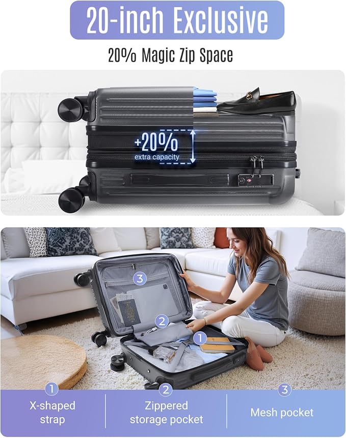 LIGHT FLIGHT Luggage Sets, Durable Hard Shell 3 Piece Set Suitcase