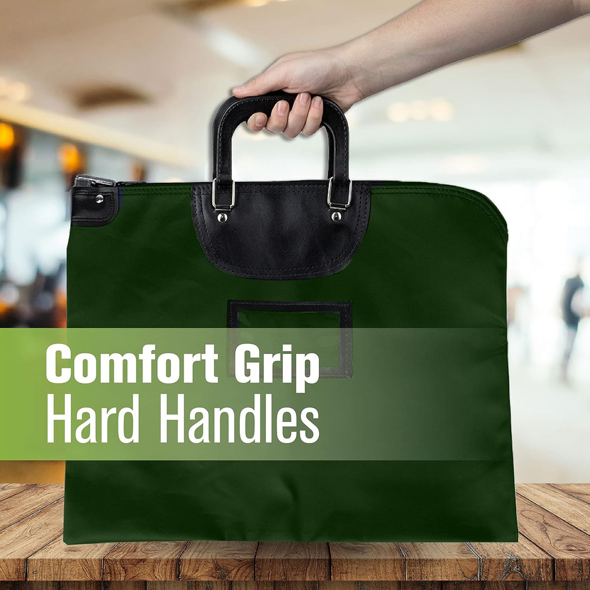 BankSupplies HIPAA Locking Courier Bags with Handles & Card Holder Keyed Differently - Forest Green - 19W x 15H - Durable Laminated Nylon Fabric - Metal Pop