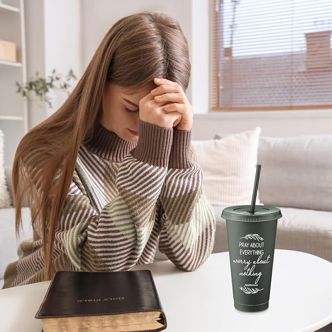 Havawish 24 Pcs Mothers Day Christian Tumbler Gift Bulk Religious Inspirational 24 oz Drinking Jesus Cup with Lid Straw Bible Verse Plastic Cup for Church Father Teacher First Communion (Vivid Color)
