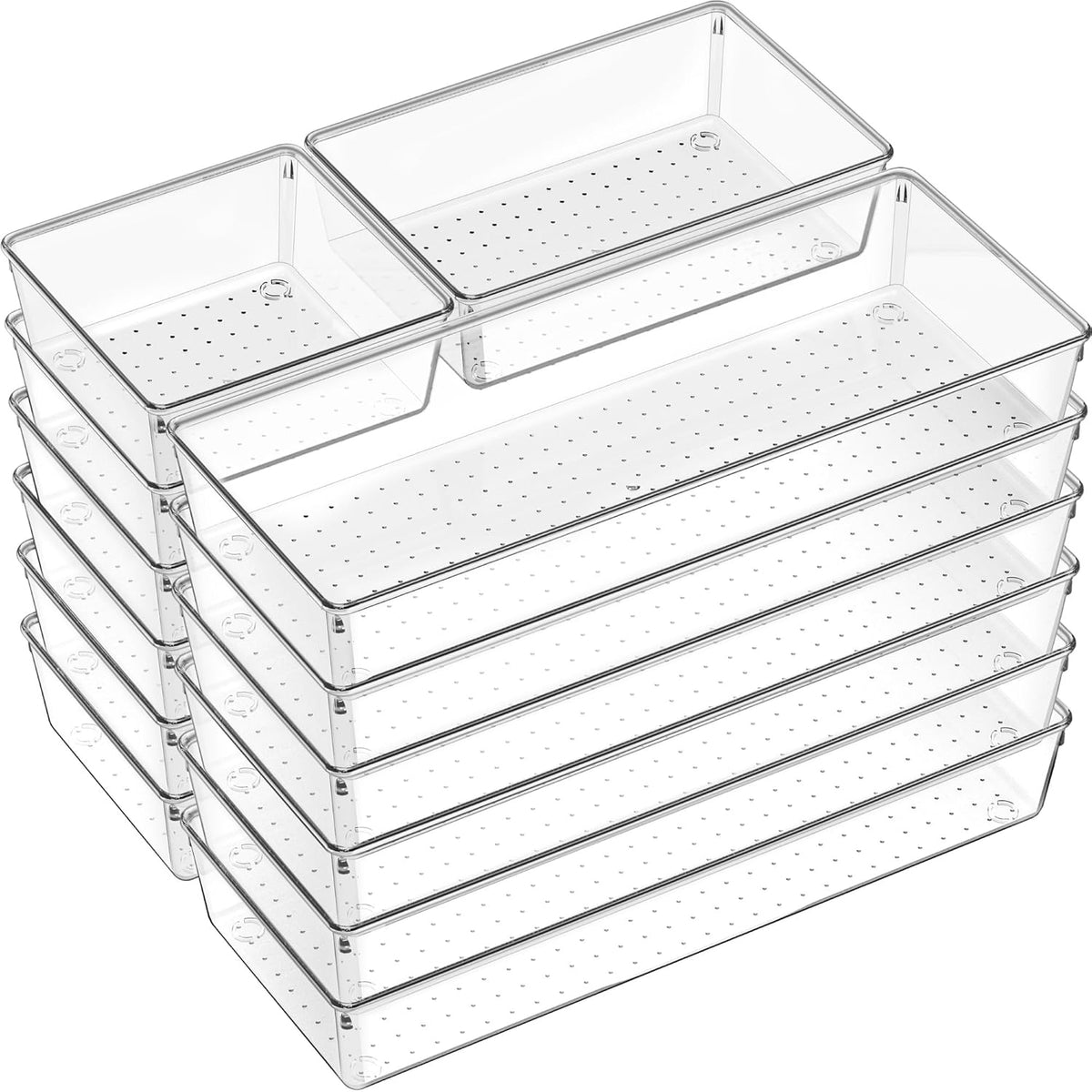 Criusia 18 Pcs Large Size Clear Drawer Organizer Set, Acrylic Non Slip Non Cracking Kitchen Drawer Storage Tray Divider, Multifunctional Storage for Cosmetics, Bathroom, Tools, Kitchen and Office