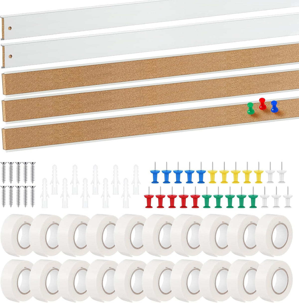 5 Pcs 72'' x 2" Cork Board Strip for Wall - Bulletin Bar Tack Board With Aluminum Trim - Brown Cork Strips for Classroom Office Walls Cubicle