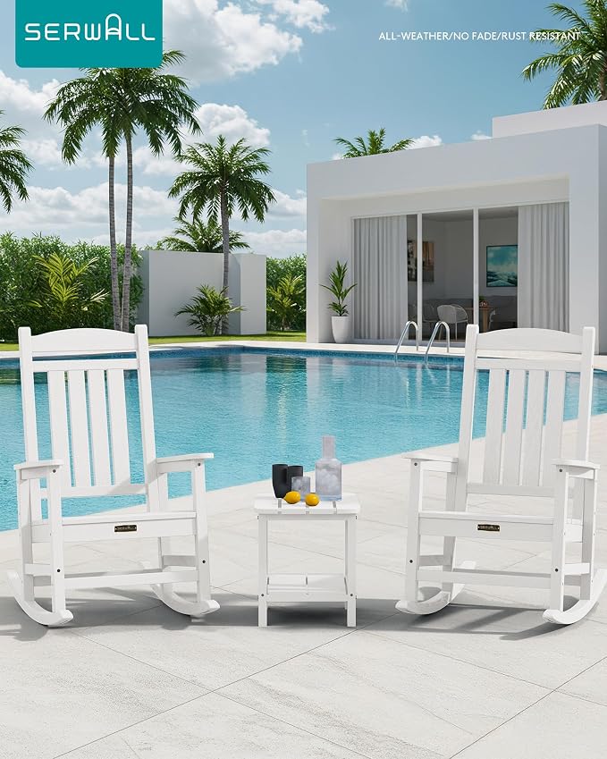 SERWALL Outdoor Rocking Chair, HDPE Patio Rocking Chair All-Weather Porch Rocker