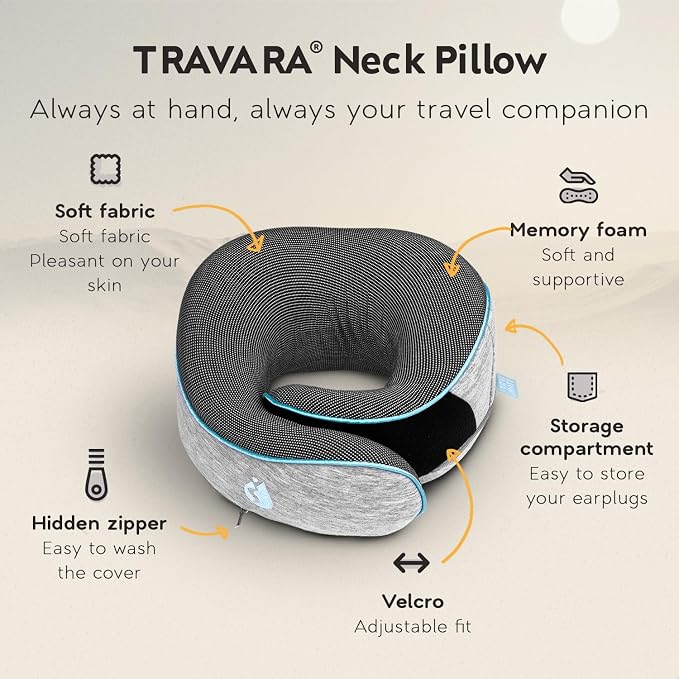 Travel Pillow - Airplane Neck Pillow - 100% Pure Memory Foam Flight Pillow