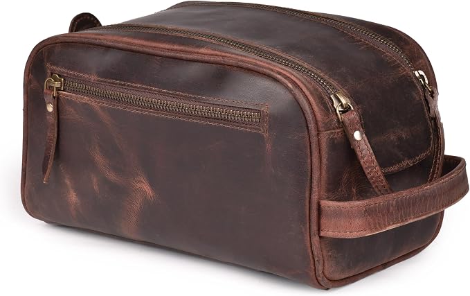 LEATHER VILLAGE Premium Leather Toiletry Travel Pouch
