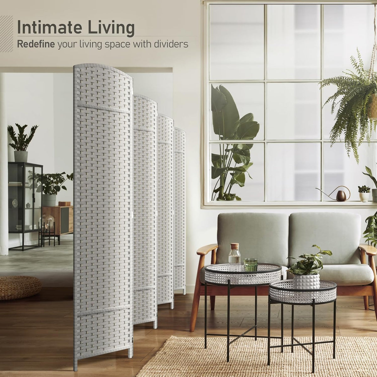 Sorbus 8 Panel Room Divider 6 ft. Tall - Privacy Screen, Extra Wide Double Hinged Panels, Mesh Hand-Woven Design, Partition Room Dividers and Folding Privacy Screens, Wall Divider for Room Separation