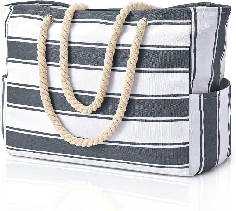 Becokan Beach Bags for Women Large Waterproof Beach Tote Bag Zipper Beach Bags