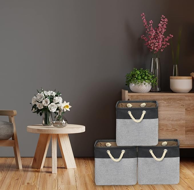 Simple Houseware Fabric Storage Cubes, 3 Pack, Dark Gray