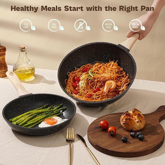 13 Pcs Pots and Pans Set, Nonstick Cookware Sets Black Granite Induction