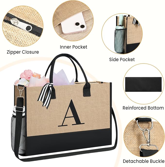 BAGAIL Initial Tote Bag, Personalized Birthday Gifts