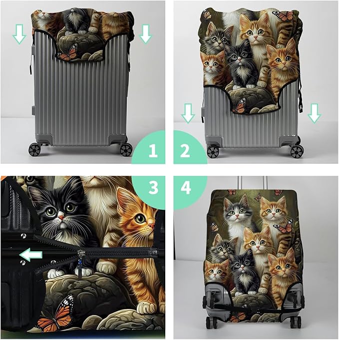 Luggage Cover + Tag, Cats Family Travel Suitcase Protector