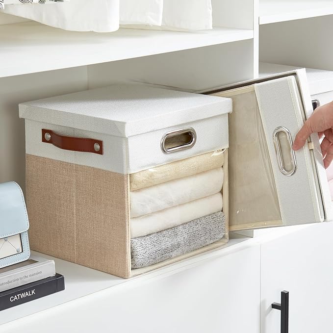 Fabric Storage Cubes with Clear Windows and Lids 11'' Foldable Storage Bins