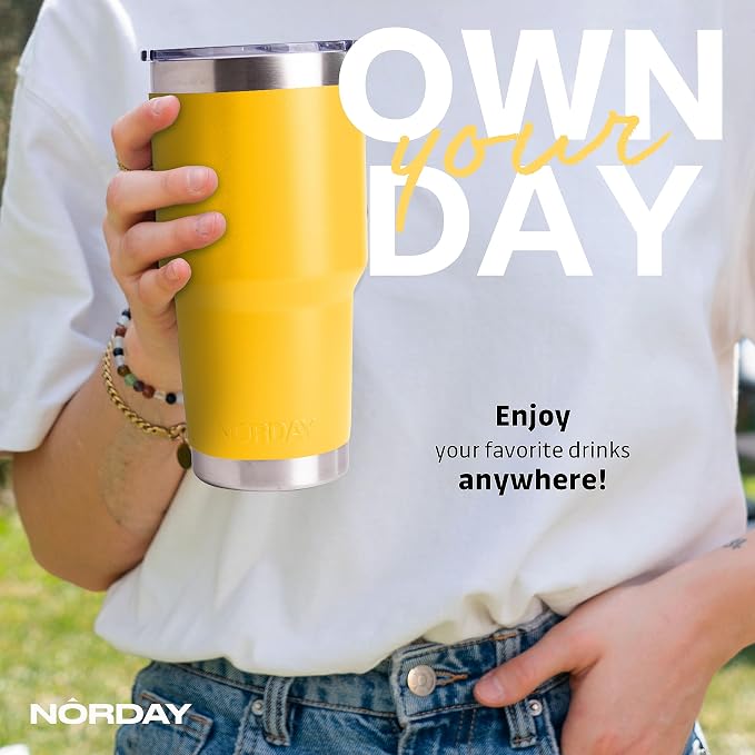 NORDAY | Tumbler with Lid - 30oz - Yellow Insulated Tumbler - Stainless Steel