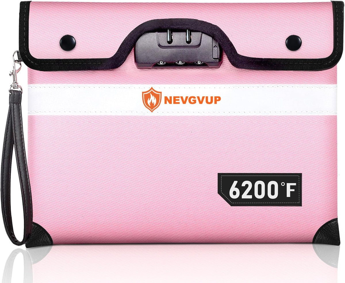 Upgraded 6200°F Fireproof Document Bag with Code Lock, Fire Proof Pouch w. Zipper/Reflective Strip, 9 Layers of Heat Insulated Materials, Fireproof Money Bag for Cash/Documents, Water Resistant