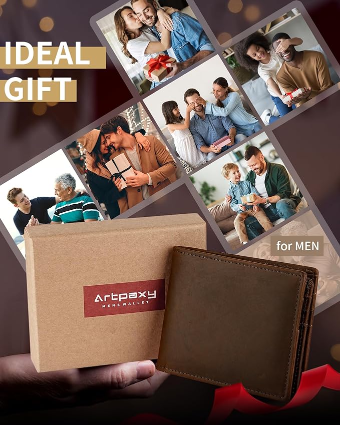 Mens Wallet Genuine Leather Bifold RFID Blocking Wallet