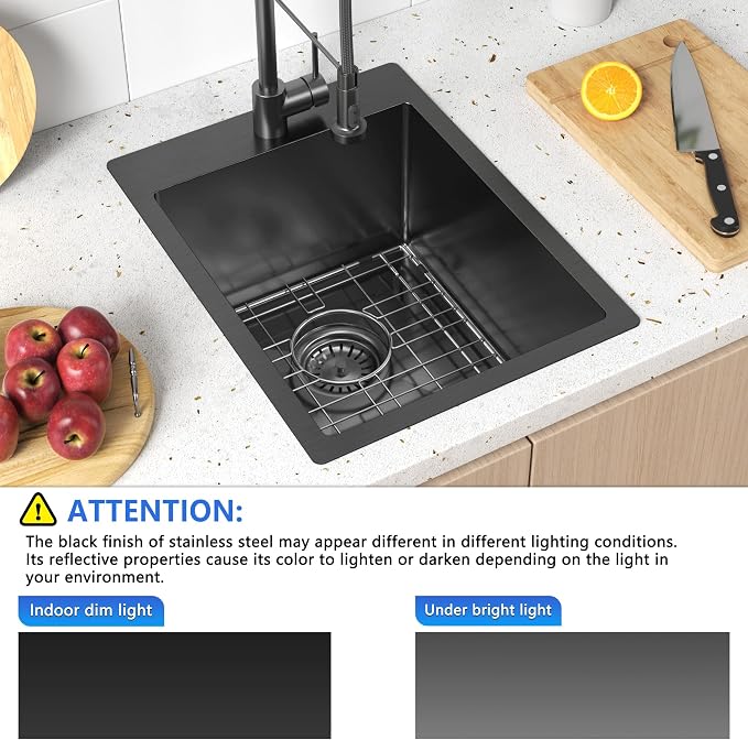 15x20 Drop In Bar Sink Black, 15 Inch Gunmetal Black Wet Bar Sink 18 Gauge