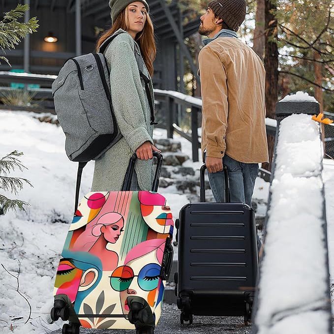 ANNA QUEEN Modern Art Fashion Luggage Cover, Stylish Abstract Woman Suitcase