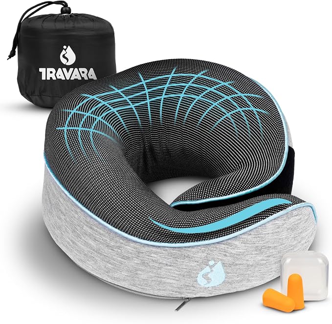 Travel Pillow - Airplane Neck Pillow - 100% Pure Memory Foam Flight Pillow