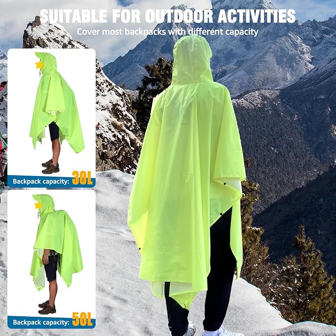 ANYOO Hooded Rain Poncho for Adults Waterproof Lightweight Rain Coat for Men