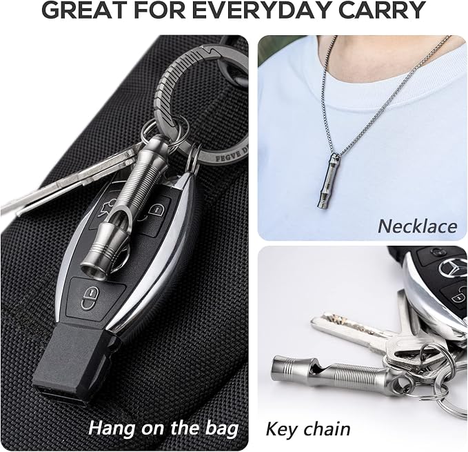 TISUR Titanium Emergency Whistle, EDC Safety Whistles Necklace Loud up to 120db