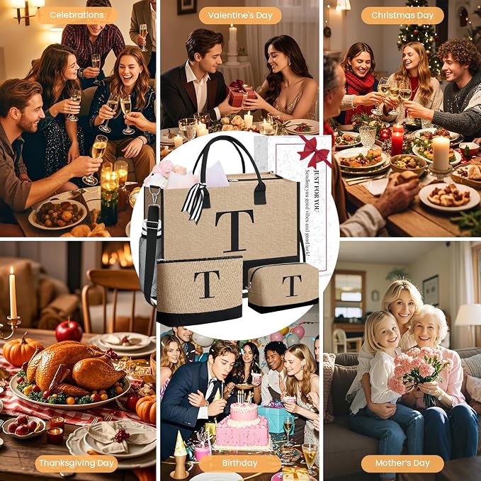 BAGAIL Initial Tote Bag, Personalized Birthday Gifts