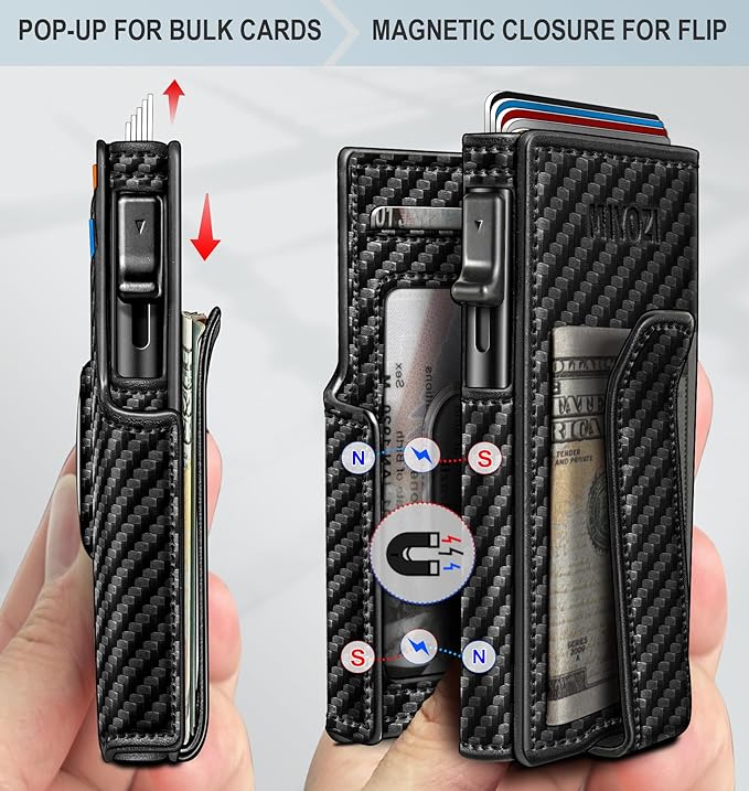 Airtag Wallet for Men, with Money Clip 10 Cards Metal Case Smart Slim Pop Up