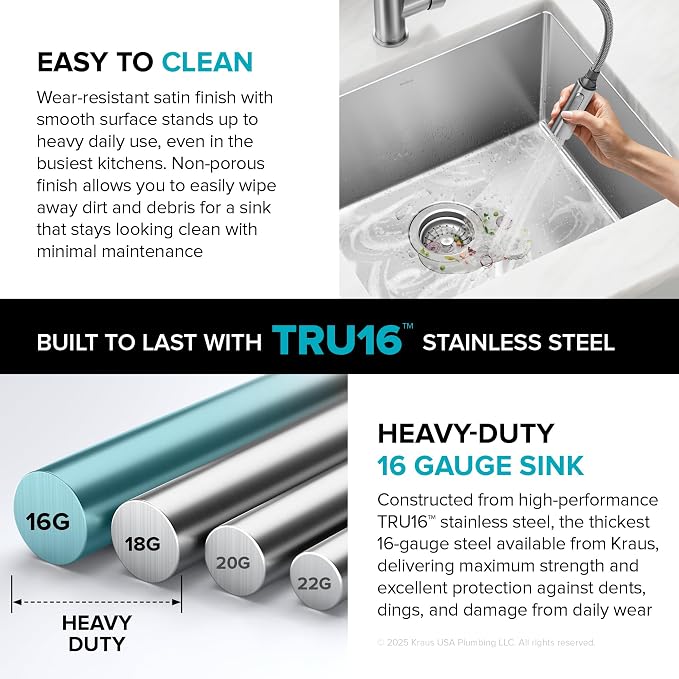 KRAUS Standart PRO 28-inch 16 Gauge Undermount Single Bowl Stainless Steel