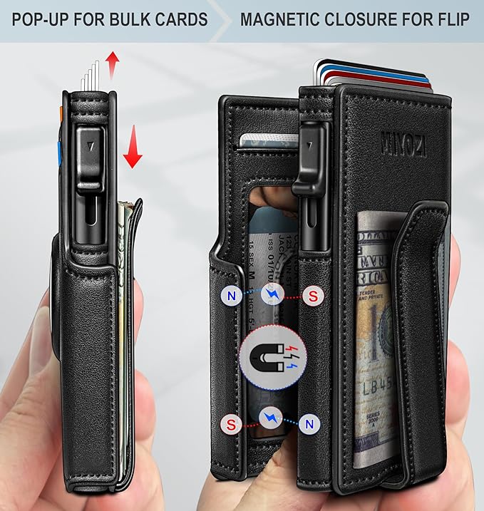 Airtag Wallet for Men, with Money Clip 10 Cards Metal Case Smart Slim Pop Up
