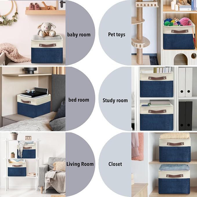 SIMPLE HOUSEWARE Large Fabric Storage Bin, 3 Pack, Steel Blue