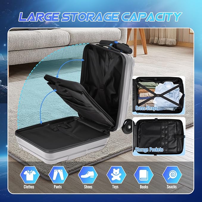 Scooter Suitcase for Kids & Adults, Foldable Carry On Travel Luggage, Hardside