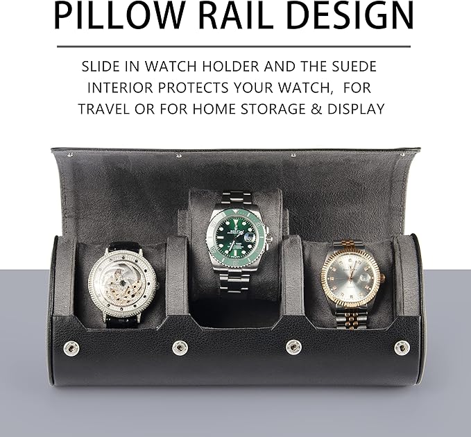 Watch Travel Case for Men: 3 Slot Watch Box Organizer Display Case