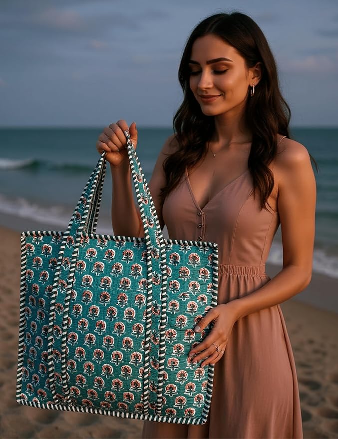 Cotton Quilted Tote Bag for Women – Large Beach & Travel Tote