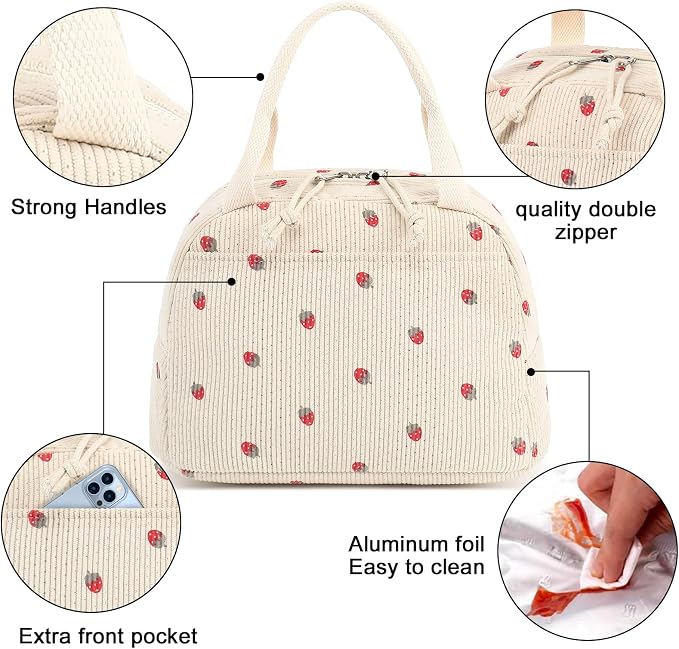 Bluboon Lunch Bag for Women Men Cute Corduroy Lunch Tote Bags Reusable