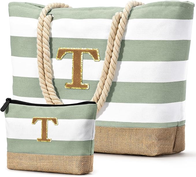 Becokan Beach Bag Initial Beach Tote