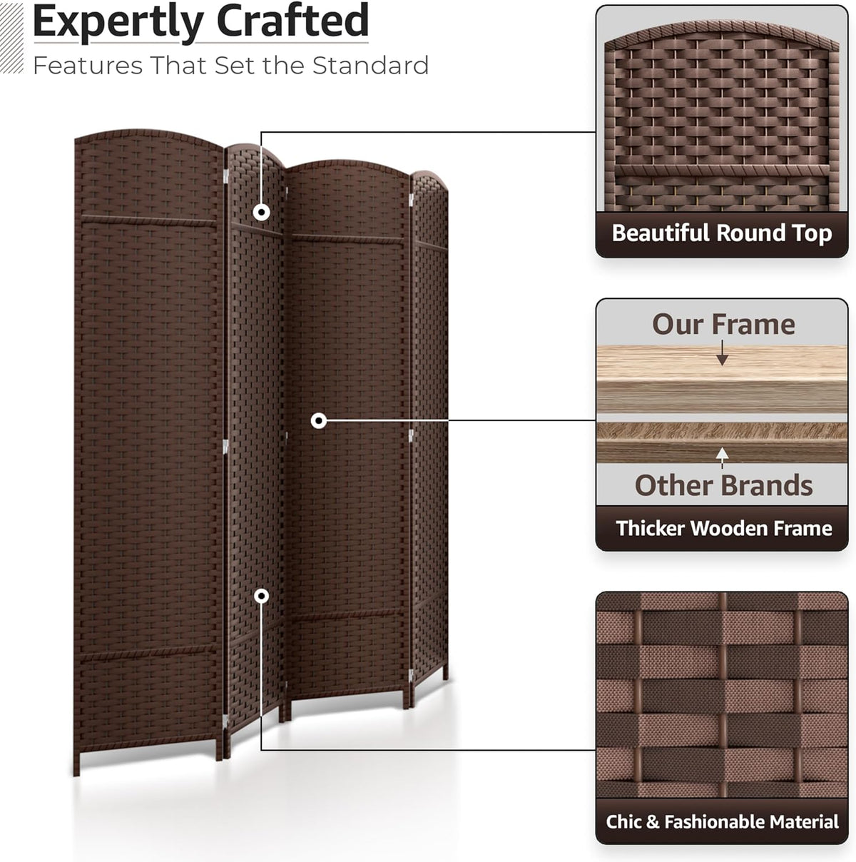 Sorbus 4 Panel Room Divider 6 ft. Tall - Privacy Screen, Extra Wide Double Hinged Panels, Mesh Hand-Woven Design, Partition Room Dividers and Folding Privacy Screens, Wall Divider for Room Separation