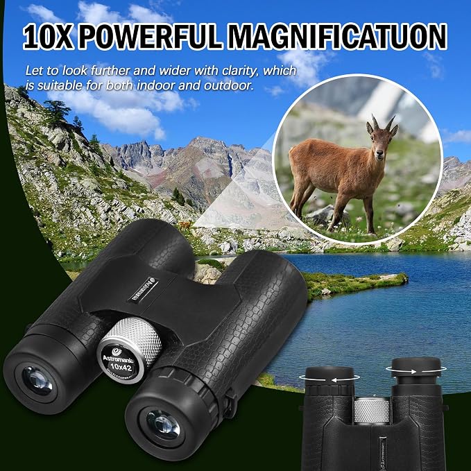 Astromania 10x42 Compact Binoculars -BK7 Prism -Gifts