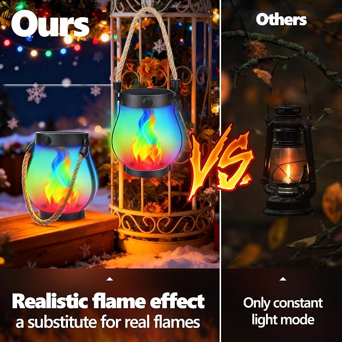 Christmas Solar Flame Lanterns Hanging Outdoor Waterproof