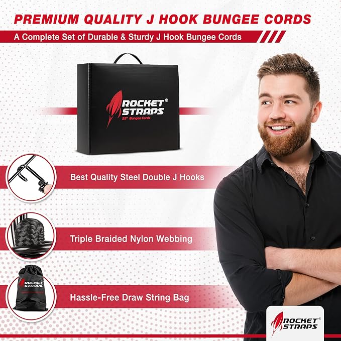 Rocket Straps - Ultimate Outdoor Bungee Cord Assortment - Heavy Duty Set of 12