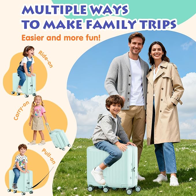 Kids Ride-On Luggage, Foldable Pedal, Hidden Cup Holder & Combination Lock