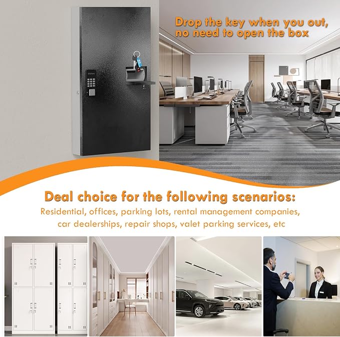 104 Keys Lock Box with Drop Slot, Key Cabinet Wall Mount, Fixed Code/OTP