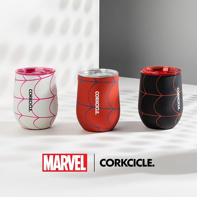 Corkcicle Stemless Insulated Wine Glass Tumbler - Beverages Cold 6 & Hot 3 Hours - Stainless Steel - Easy-Grip - Summer Drinkware Gift - Keeps Drinks Ice - 12 oz - Spider-Man