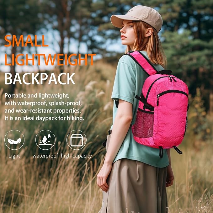 Small Hiking Daypack, 15L Waterproof Hiking Backpack Packable Lightweight
