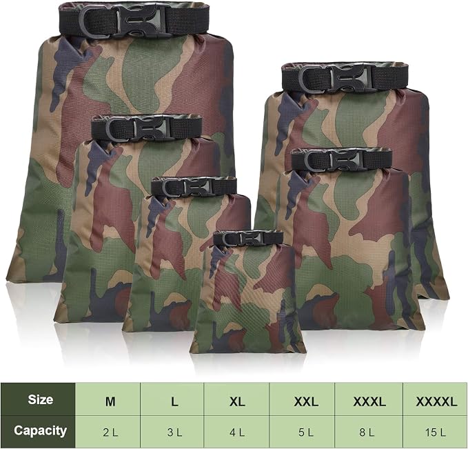 Shappy Waterproof Dry Bag Set 6 Sizes Lightweight Sacks and Long Adjustable