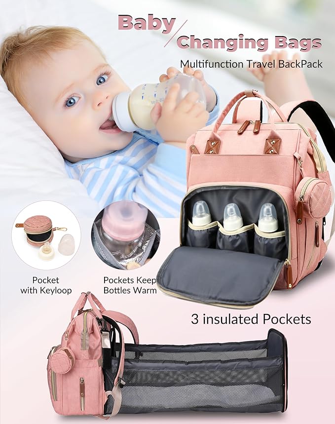 Diaper Bag with Changing Station, Waterproof 3 in 1 Baby Diaper Backpack with
