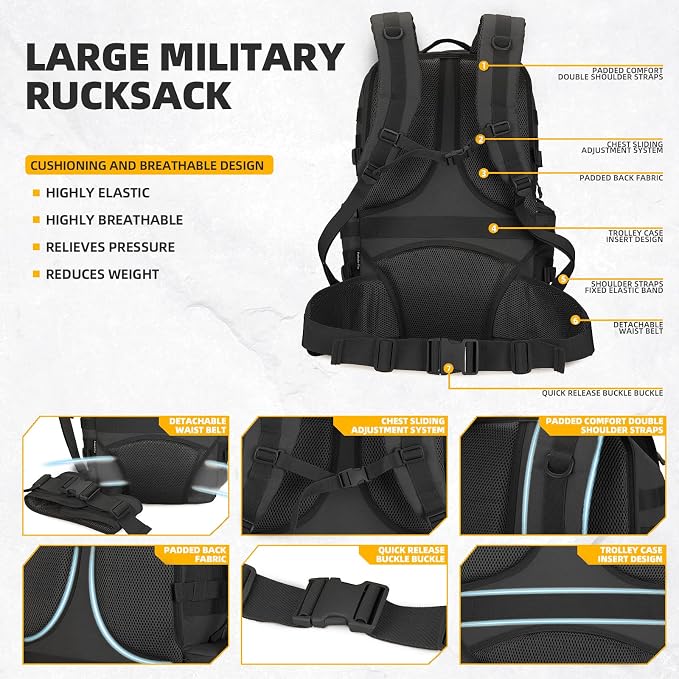 50L Military Tactical Backpack Hiking Waterproof Backpack Large Military Pack 3