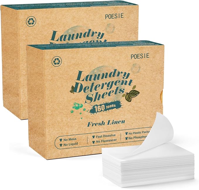 Poesie Laundry Detergent Sheet Fresh Linen Scent 320 Sheets Travel Laundry Kit