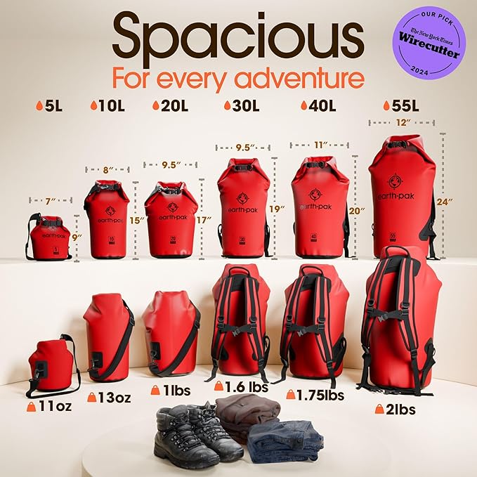 Earth Pak Waterproof Dry Bag - Roll Top Waterproof Backpack Sack Keeps Gear Dry for Kayak with Waterproof Phone Case
