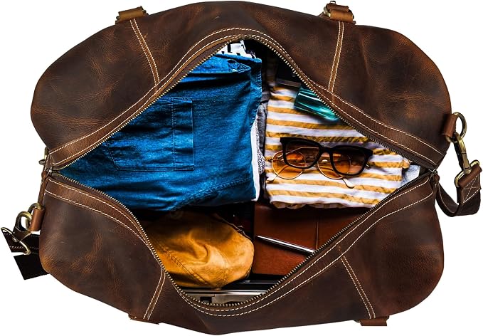 KomalC Leather Duffel Bags for Men and Women Full Grain Leather Travel