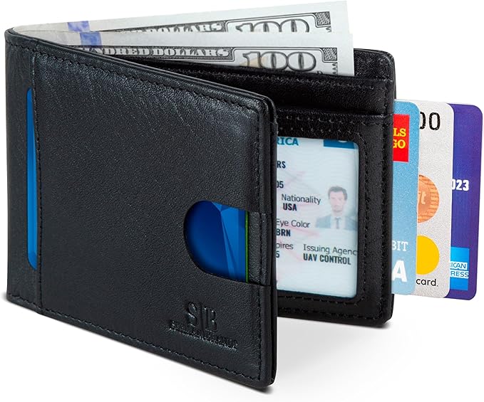 SERMAN BRANDS RFID Blocking Slim Bifold Genuine Leather Thin Minimalist Front