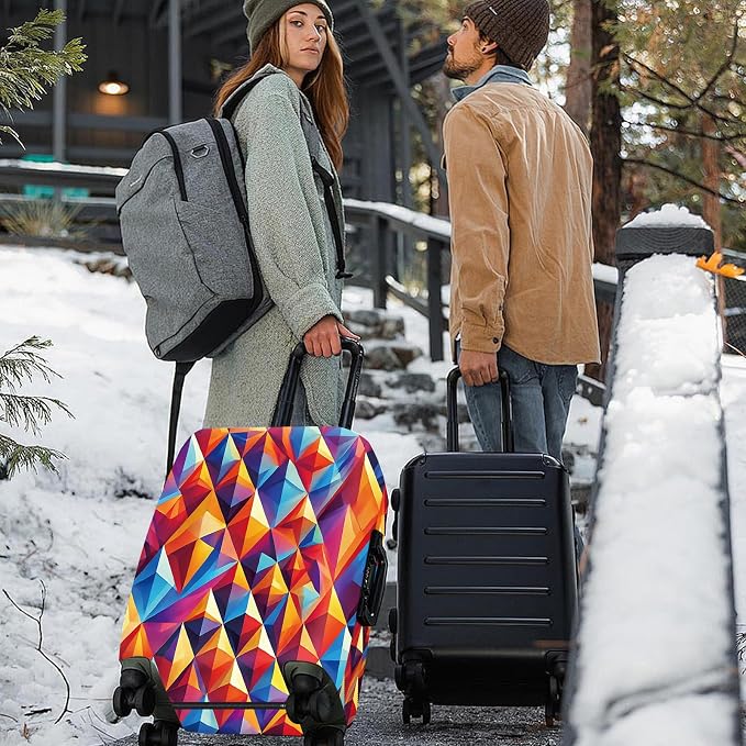 ANNA QUEEN Colorful Geometric Luggage Cover, Abstract Prism Pattern Suitcase
